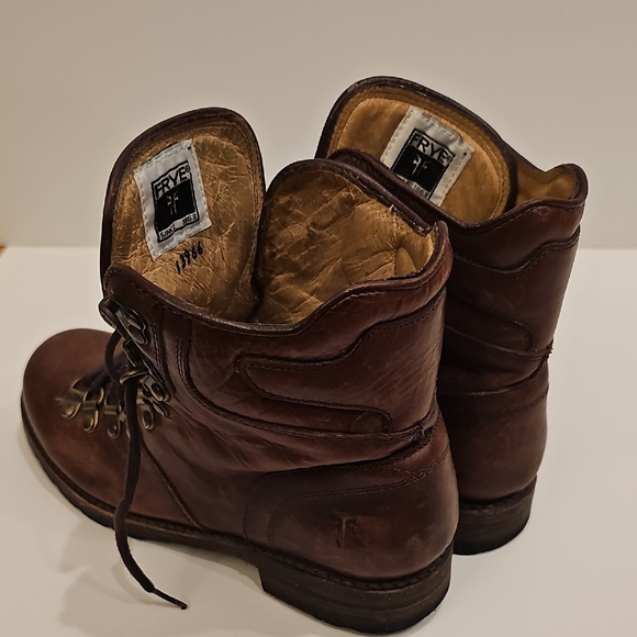 Women's Frye Dark Brown Leather Lace Up Hiking Boots Size 7B - Picture 6 of 9